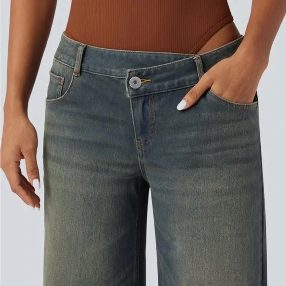 HALARA Flex™ Asymmetric Low Rise Zipper Pockets Baggy Wide Leg - Picture 4 of 6